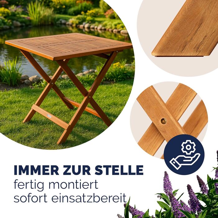 Садовий стіл Casaria, балконний стіл, всепогодний, складаний, дерев&39яний, 70x70 см, вантажопідйомність 80 кг, балкон, сад, тераса, складаний стіл, стіл для посадки рослин, колір акації коричневий