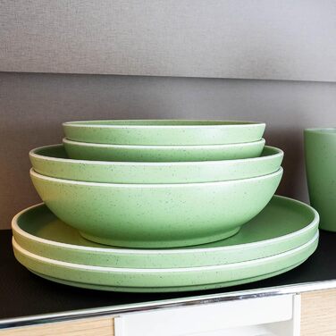 Магнітні миски silwy DOLOMIT Набір з 2 шт. Ø 16 см Магнітні пластикові миски з протиковзким кільцем Для автофургонів, кемпінгу та човнів Небиткі, легкі та нековзні Зроблено в Німеччині, зеленого кольору