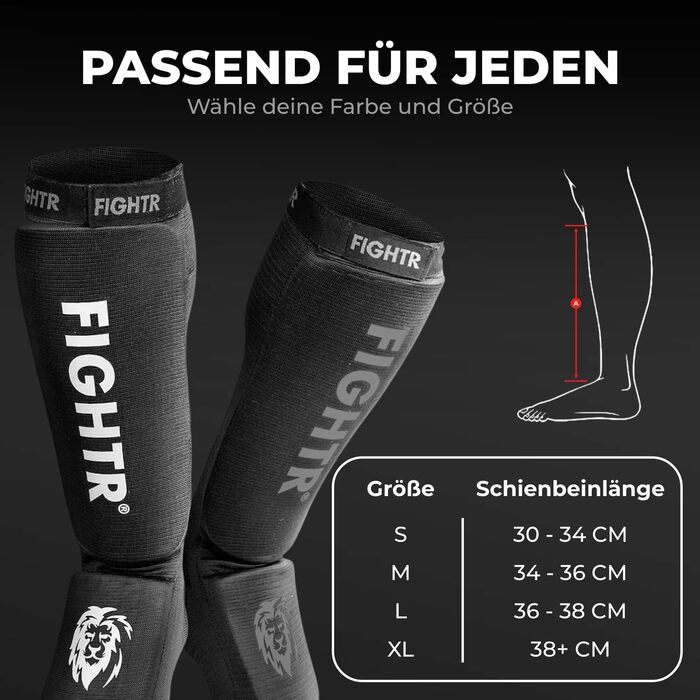 Щитки для гомілок FIGHTR - з ідеальною посадкою та ідеальною підкладкою Захист гомілок для ударів ногами в кікбоксингу, ММА, муай-тай та інших бойових мистецтвах, повністю чорний колір M
