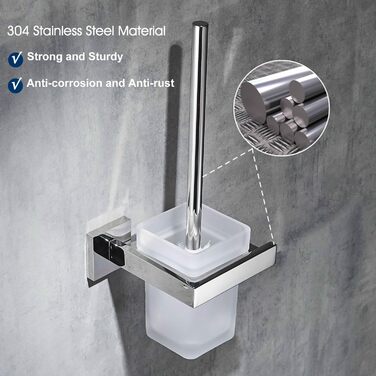 Туалетна щітка і тримач Настінний щіткотримач, хром, туалетний набір Набір туалетних щіток з нержавіючої сталі 304 і матового скла для ванної кімнати