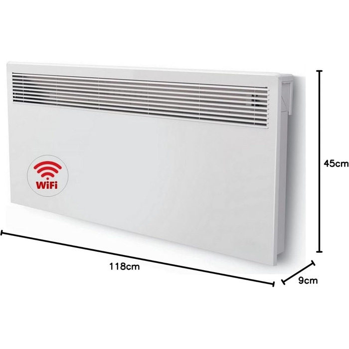 Електричний радіатор, електричний обігрівач, настінний конвектор, світлодіодний дисплей з WiFi та хмарним сервісом, 3000 Вт, 3000 Вт з WiFi