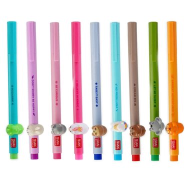 Гелева ручка Lovely Friends, декоративна тваринка, знімна та регульована, запобігає скочуванню, тонкий наконечник 0,5 мм, набір з 9 різних кольорів чорнила