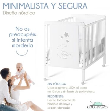 Дерев'яне ліжечко CoolDreams CoolDreams CoolDreams розміром 120 х 60 см і набір для кріплення ліжечка до ліжка, нетоксична фарба н