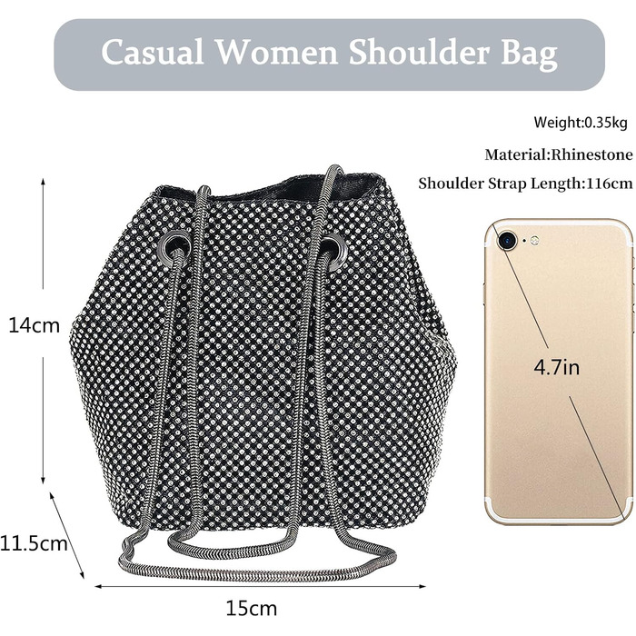 Блискуча вечірня сумочка зі стразами, клатч-відерце з діамантами, мініатюрна сумка на ланцюжку для весілля, банкету, випускного, чорна