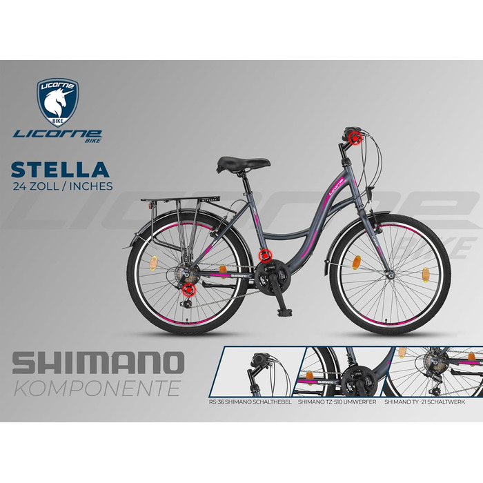 Велосипед Licorne Bike Stella Premium City Bike розміром 20&quot, 24&quot, 26&quot, 28 дюймів для дівчаток, хлопчиків, чоловіків та жінок. 21 швидкість (6 швидкостей для 20 дюймів). Голландський велосипед. Міський велосипед. Антрацит, 24 дюйми.