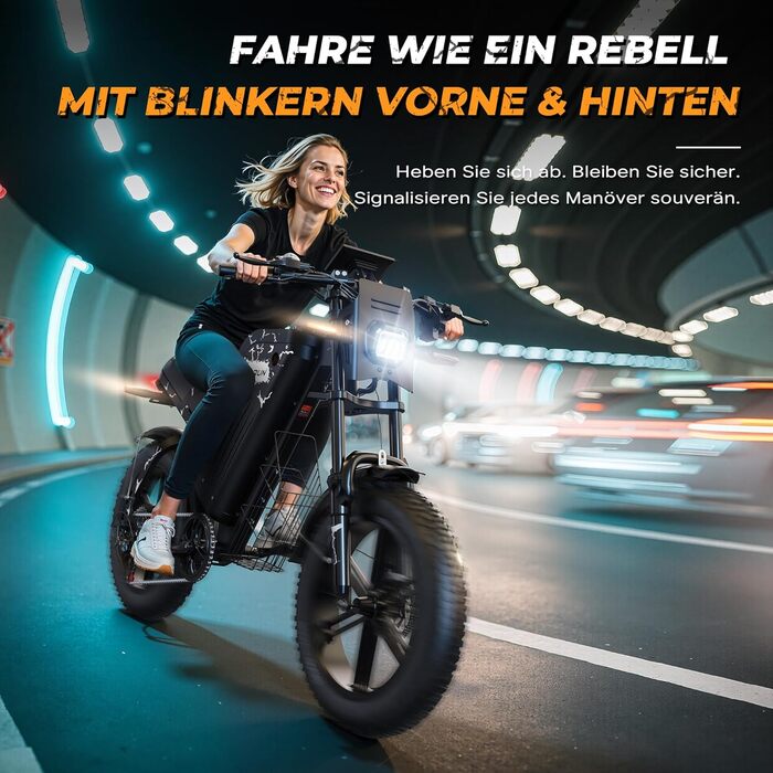 Електровелосипед VARUN, чоловічий електровелосипед 20 x 4,0 дюймів з акумулятором 48 В 31,5 Аг / 20,8 Аг, запас ходу до 160-180 км, двигун 250 Вт 85 Нм, фетбайк з повною підвіскою, поворотниками, 7-швидкісний всюдихідний електровелосипед з білим акумулято