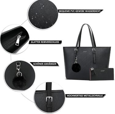 Сумочка жіноча набір чорна сумка з гаманцем для офісу школа шопінг сумочка жіноча велика з китицями жіноча і хутряна куля плюшевий