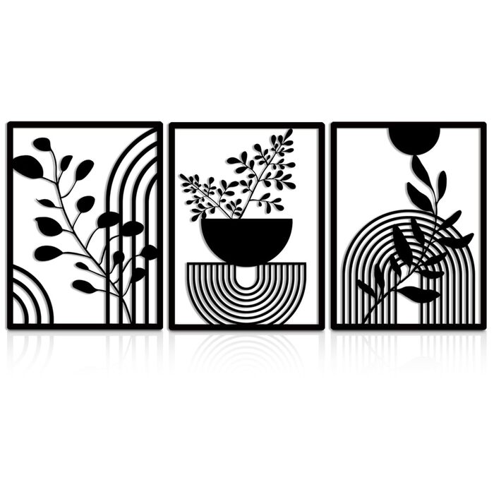 Панелі Сучасний геометричний металевий настінний декор Настінний декор Металевий чорний настінний декор Настінне мистецтво для вітальні Для дому, спальні, вітальні (30x40 см), 3