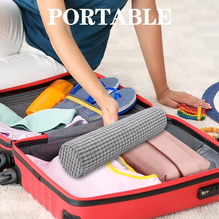 Подушка для шиї з чохлом, дорожня подушка 145 см з піни з ефектом пам&39яті, плюшева подушка для шиї з точковим покриттям, яку можна прати, для полегшення болю в шиї, подушка для шиї для домашнього офісу, для подорожей, йоги, круглий циліндричний сірий