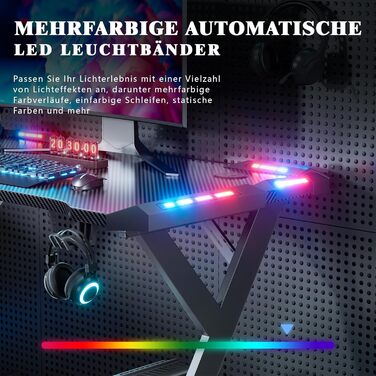 Ігровий стіл зі світлодіодним освітленням, ігровий стіл 100 x 60 см, міцний комп&39ютерний стіл з вуглецевим покриттям, ігровий стіл з підсклянником та гачком для навушників, чорний, стіл 100 см