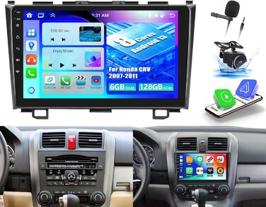 Автомобільне радіо OiLiehu 6128G 8-ядерний Android 13 CarPlay Android Auto Double Din для Honda CRV 2007-2011 з екраном 9 дюймів з дзеркальним посиланням Bluetooth GPS FM RDS WiFi SWC DSP/EQ камера заднього виду 6G128G Android 13 Автомобільне радіо