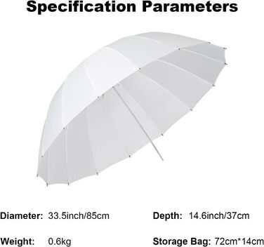 М'яка легка парасолька 85 см параболічна транслютована біла парасолька Speedlite парасолька для фотографії відео студійної зйомки, 2 шт., UB85D 83,8