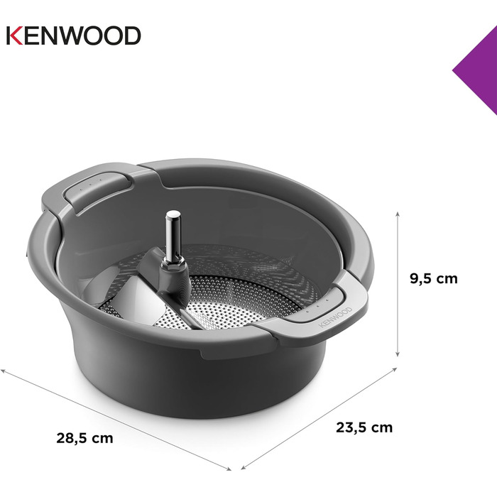 Ситечко та насадка Kenwood KAT20.000GY, аксесуари для кухонних комбайнів Kenwood, для проціджування фруктів, овочів та сухих продуктів, можна мити в посудомийній машині, сірий одномісний