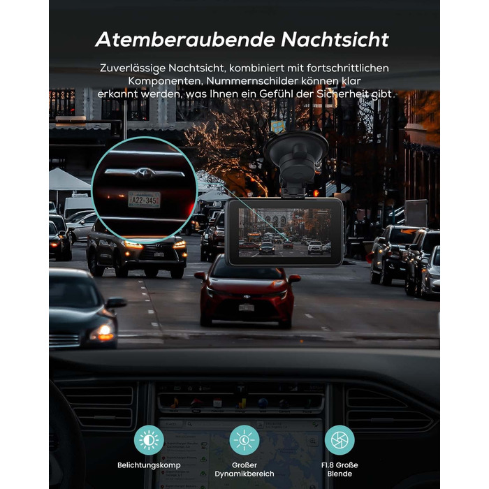 Відеореєстратор передній, 2160P автомобільна камера з картою пам'яті 32GB, нічний відеореєстратор з циклічним записом, G-сенсорне