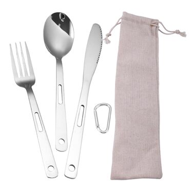 Дорожні столові прибори з нержавіючої сталі, кемпінгові столові прибори, посуд, 5 предметів з сумкою для пікніків, походів, барбекю