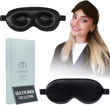Шовкова маска для очей MATASSE Silk Your Life - 3D контурна маска для сну, чохол для очей, маска для сну з ремінцем для жінок, чор