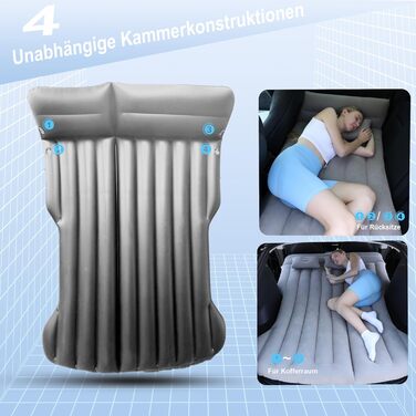 Надувний матрац для автомобіля, матрац для багажника автомобіля Model Y, позашляховика, автофургона, мінівена, кемпінгового матраца, надувний матрац 195x130, складне надувне ліжко для подорожей (сірий)