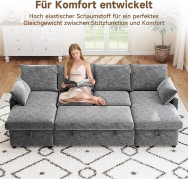 Подібний кутовий диван зі сном та місцем для зберігання речей, диван-ліжко 265 см, розкладний диван з шезлонга для вітальні, квартири, готелю, темно-сірий шеніл - темно-сірий матовий 265 см U-подібний