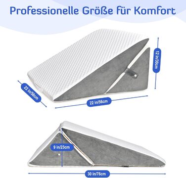 Регульована клиноподібна подушка, подушка для читання з піни високої щільності для ліжка та дивана, ергономічна подушка для голови, клиноподібна подушка для рефлюксного апное сну, подушка для ніг/спини для гри та читання (білий та сірий)