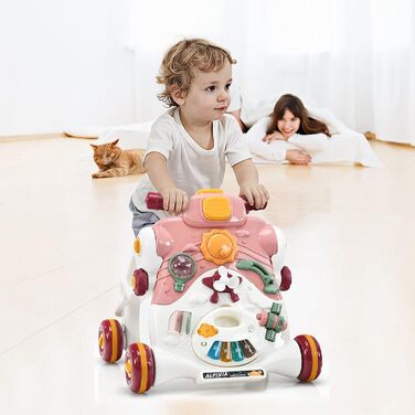 Ходунки для немовлят GOPLUS 3-в-1, як ігровий центр Baby Walker Ride-on Car, знімна ігрова дошка, зі світлом і музикою, універсальна іграшка, подарунок на 12-36 місяців (рожевий)