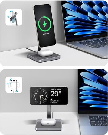 Зарядний пристрій ZIKE 2-в-1 з MagSafe, бездротова зарядна підставка для iPhone 15 Вт з охолодженням, швидка зарядка з охолодження
