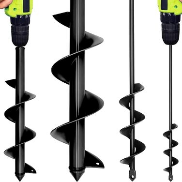 Універсальний набір ґрунтобурів для дриля 4x42 см та 9x40 см, садовий бур для шуруповерта, легкий спіральний бур, бур для посадки цибулин, овочів та неглибоких садових робіт, чорний 4x42 9x40 см