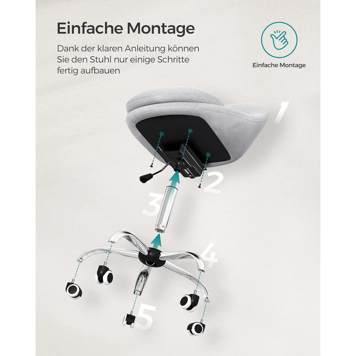 Крісло для домашнього офісу SONGMICS, Туалетне крісло з бавовняно-льонної суміші, Робоче крісло, Пінопластова підкладка, Регульована висота, Для кабінету, Спальня, Голубино-сірий OBG020G01 Сіра бавовняна суміш