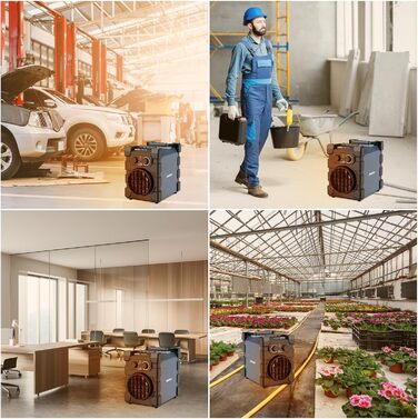 Професійний вентилятор-обігрівач з важким сталевим корпусом, 2000 Вт, будівельний обігрівач, електричний обігрівач, будівельна сушарка для гаража, будівельного майданчика, 2 кВт, чорний