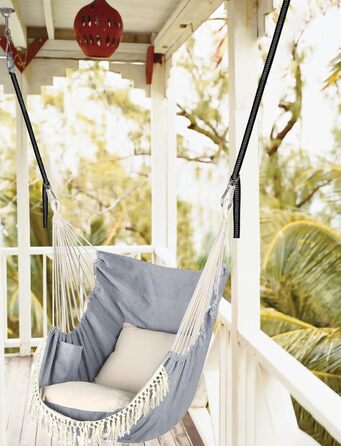 Підвісне крісло Chihee, підвісна гойдалка, 2 подушки сидіння в комплекті, міцні ремені та гачки, легко повісити, підвісне крісло виготовлене з м&39якої бавовняної тканини, бічна кишеня, великий комплект крісел з китицями, зручний комплект крісел для дому/