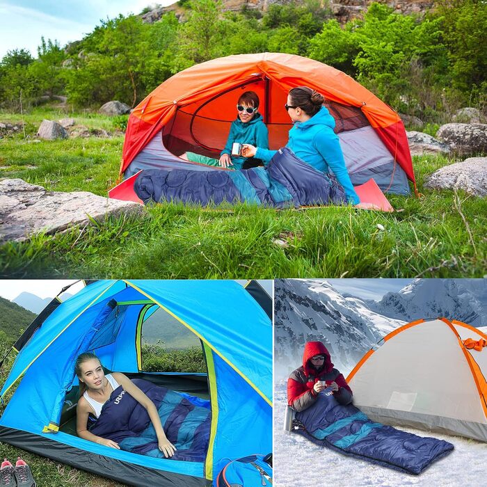 Фланелевий спальний мішок 3-4 сезони 1,6 кг, підходить для зими, осені та весни, виготовлений з порожнистого волокна та приємний для шкіри, водовідштовхувальний, синій