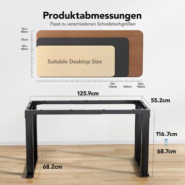 Каркас столу HUANUO з 4 ніжками та регулюванням висоти, стіл з подвійним двигуном та регулюванням висоти для дому та офісу, ніжки столу з регульованою висотою з міцної сталі, контролер пам&39яті, лише каркас