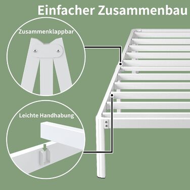 Металеве ліжко 140x200 см із закругленими кутовими ніжками, висота 41 см, ліжко з рейковою основою, металевий каркас ліжка, двоспальне ліжко з місцем для зберігання під ліжком, безшумне, легке складання, біле 140 x 200 см