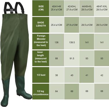 Штани для риболовлі, вейдерси, штани для ставка з нейлону 70D, композитного ПВХ, з нековзними гумовими чобітьми, водонепроникні штани, підходять для будівельних майданчиків, риболовлі, ферм, садів, розмір L 42/43, зелені