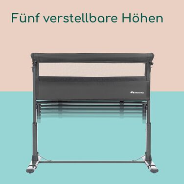 Ліжечко-тумбочка для малюків від народження до 6 місяців (0-9 кг), складне ліжечко-тумбочка, 5 регульованих рівнів висоти, регульований матрац, колір мінерального графіту Zina, колір мінерального графіту