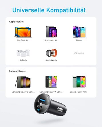 Автомобільний зарядний пристрій Anker USB C (52,5 Вт), зарядний пристрій для мобільного телефону 323 12 В для автомобіля/автомобіля зі швидкою зарядкою PowerIQ 3.0 для iPhone 15 14 13 12 11 Pro Max Mini X XS Samsung Galaxy S23/22/21 iPad Pro Pixel та інши