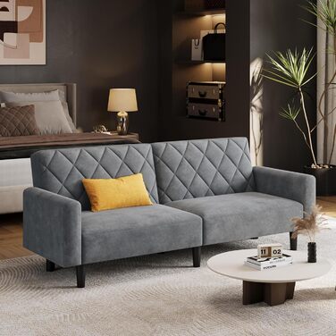 Місний диван Yaheetech з функцією сну, розкладний диван 159 см з оксамитової тканини, невеликий розкладний диван, спальна зона 140,5 94 см, для вітальні/спальні, темно-сірий, 2-