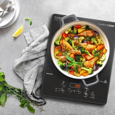 Одна індукційна варильна поверхня, 2000 Вт, автоматичне визначення горщика, 10 рівнів температури, 10 рівнів потужності, таймер до 180 хв, склокерамічна поверхня, температура приблизно 60 240 C Одинарна індукція Чорний, Сріблястий, 2000 -