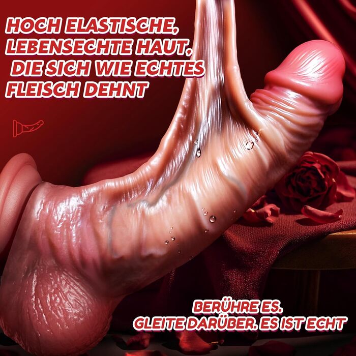 Фалоімітатор AAVIBE, 22 см, із рухливою шкірою, мошонкою та присоскою