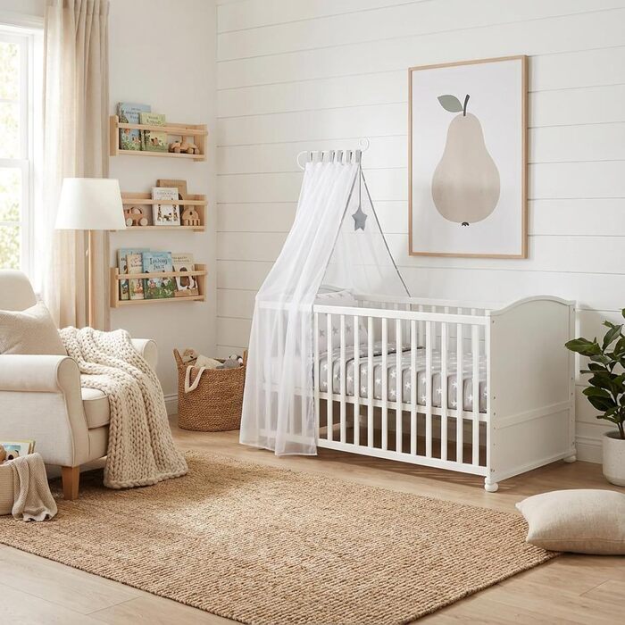 Дитячий комплект ліжка roba Little Stars - 70 x 140 см - Трансформоване/Доросле ліжко Повний текстиль у дизайні зірок - Регульована висота - Біле дерево / Little Stars