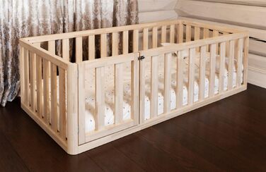 Ліжко Монтессорі, підлогове ліжко з дверцятами, ліжко з захисними поручнями, дитяче ліжко, дерев&39яне ліжко з каркасом для хлопчиків та дівчаток, манеж, ігровий майданчик, 160x90 см, натуральне дерево 160x90 см натуральне дерево - отвір для ліжка ліворуч