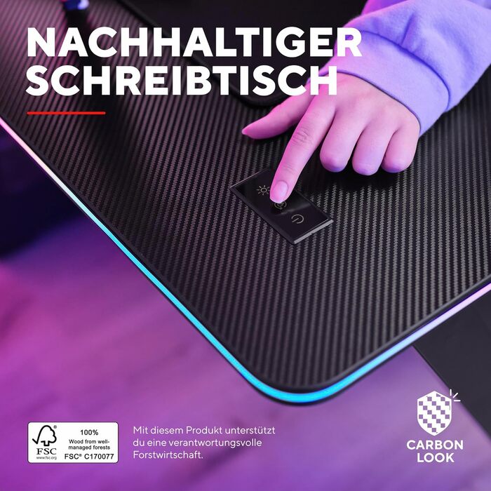 Ігровий стіл Trust Gaming GXT 710 Luminus Pro 120x60 з RGB LED, вбудованим бездротовим зарядним пристроєм 10 Вт, 10 колірними режимами, ігровий стіл з підсклянником, гачком для навушників - чорний 120x60 см - Pro Edition Black