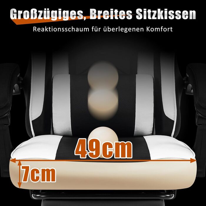 Ігрове крісло Hellove з підставкою для ніг, ергономічне ігрове крісло, крісло для відеоігор з поперековою опорою, регульовані підлокітники для дорослих та підлітків, PU чорно-біле