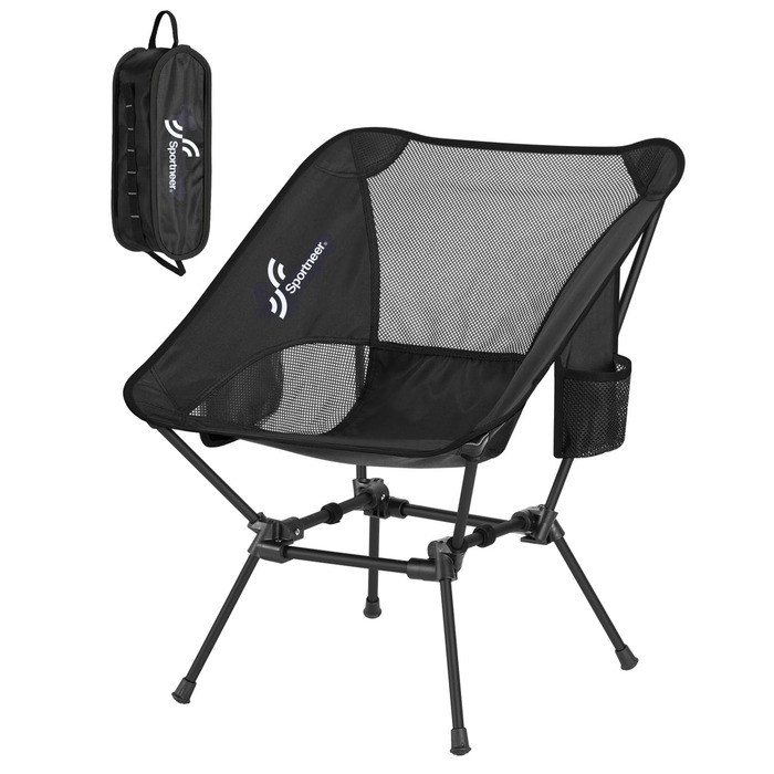 Складаний кемпінговий стілець Sportneer, портативний кемпінговий стілець, вантажопідйомність 150 кг, надлегкий, маленький складний стілець із сумкою для пікніків, активного відпочинку на свіжому повітрі, походів, 1 чорний
