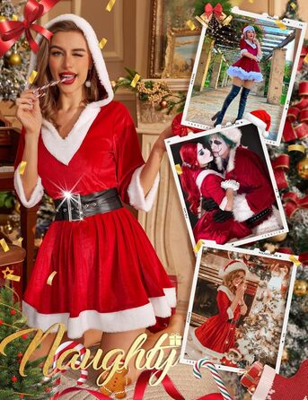 Жіночий святковий костюм RSLOVE, бебі-долл Санти з капюшоном, червоний, M