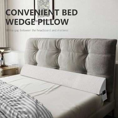 Подушка-клин для узголів&39я ліжка, опорна подушка з піни високої щільності, заповнює проміжок 0-15 см між матрацом та узголів&39ям, ергономічний дизайн для комфорту (білий, 180 x 25 x 15 см) Білий 180*25x15 см