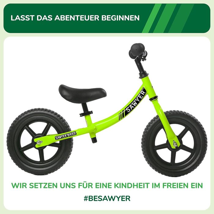 Надлегкий велосипед-балансир - для дітей 2, 3, 4 і 5 років, зелений