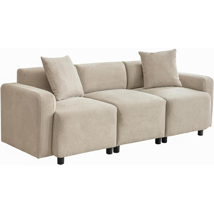 Місний диван, диван 211 см з функцією сну, шеніловий диван з 2 подушками, м&39які меблі для вітальні, спальні (кремовий) кремового кольору, 3-