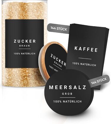 Етикетки для зберігання - Набір для кухні XXL Чорний - самоклеючі (288 шт. ) - Наклейки круглі мінімалістичні - водонепроникні Ети