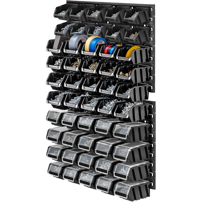 Настінний стелаж для майстерні KADAX, система зберігання 58x78 см, виготовлена з міцного пластику, стійкий до ультрафіолету, розширювані стінові панелі, стелаж для гаража (чорний, 50 шт. v2) 50 шт. v2 Чорний