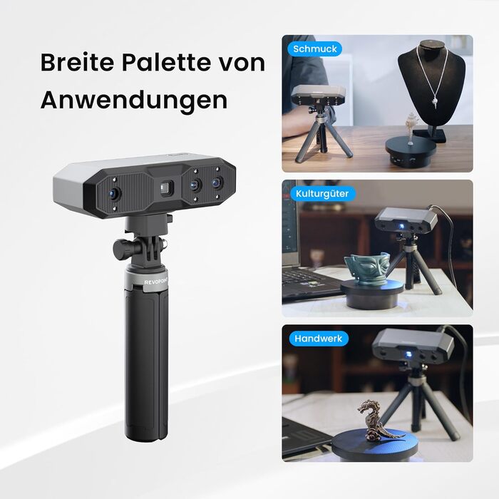 Ручний 3D-сканер Revopoint MINI 2 для 3D-друку, точність 0,02 мм, 16 кадрів в секунду, промислове блакитне світло, кольоровий скан